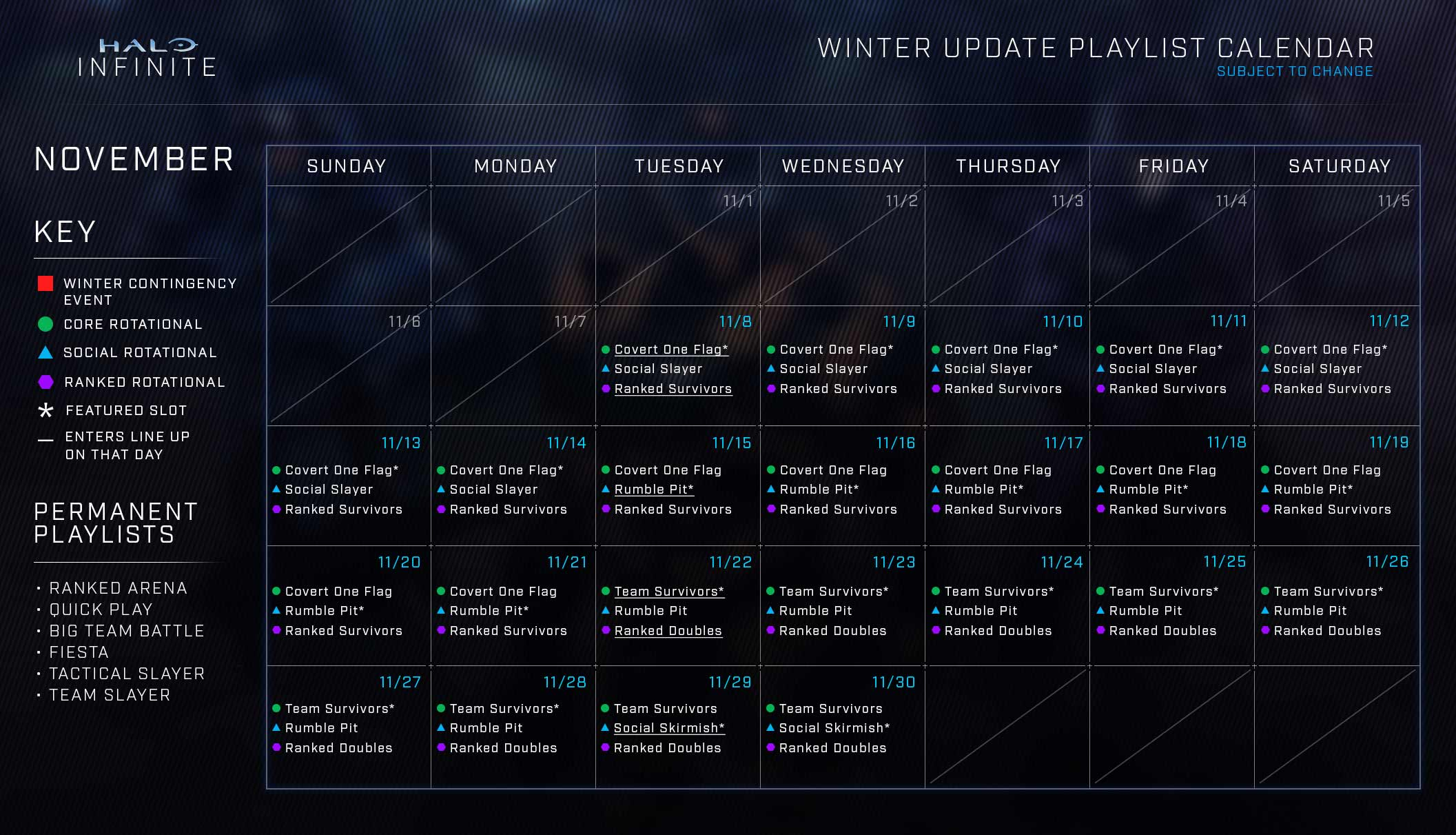 Halo Infinite Matchmaking Schedule November 2022