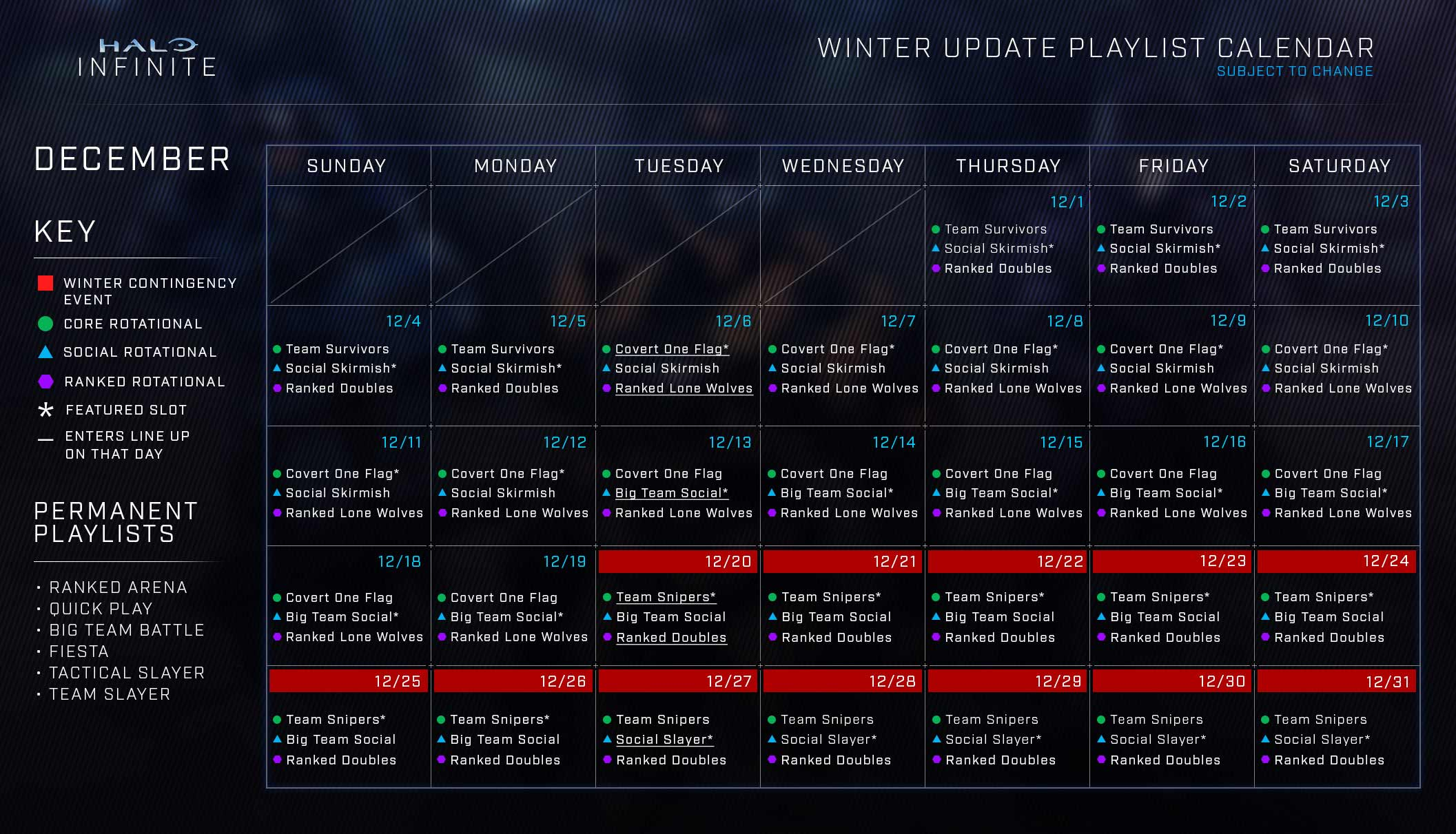 Halo Infinite Matchmaking Schedule December 2022